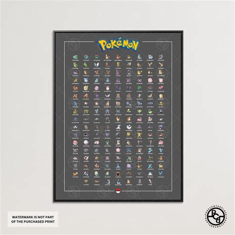 Pokemon Poster 151 Gen 1 Black Pokemon Wall Art, Gamer Decor, Gaming ...