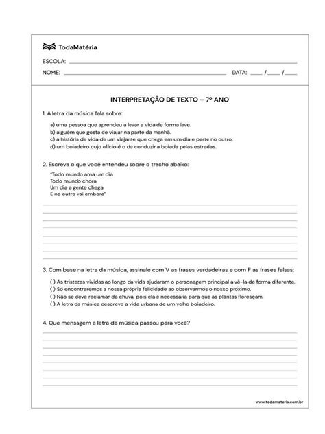 Atividade Para 7 Ano - Atividade de Portugues 7 Ano | PDF