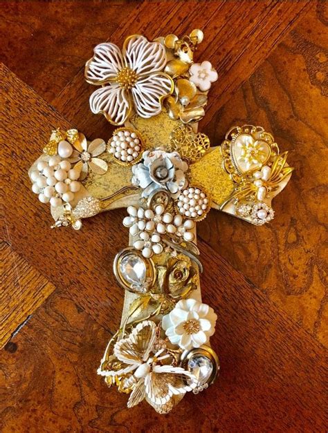 Gold White Jeweled Cross Wall Hanging Wedding Anniversary Etsy