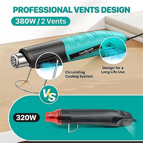 Yeegewin Heat Gun 380W Fast Heat Mini Hot Air Gun With 2 Temp Settings 480F 850F 249C 455C