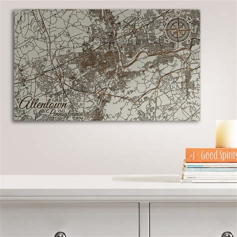 Allentown Pa Wooden Street Map Burnt Laser Carved Wall Map