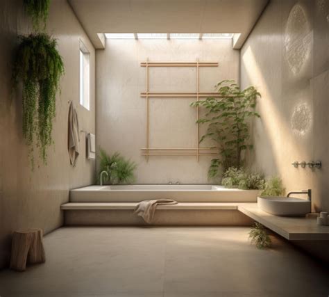 Premium Photo Modern Zen Bathroom With Natural Light And Greenery