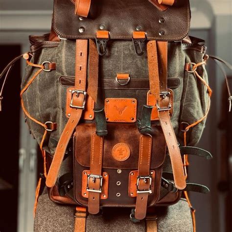 Outdoor Camping Bushcraft Backpack Canvas Leather Etsy Uk