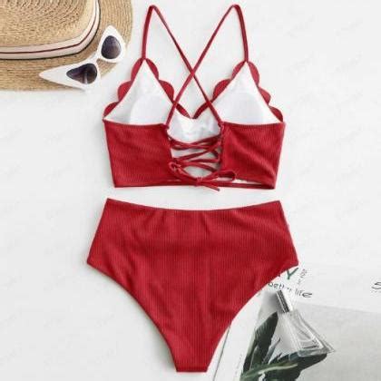 Sexy Solid Split High Waist Bikini Swimsuit On Luulla