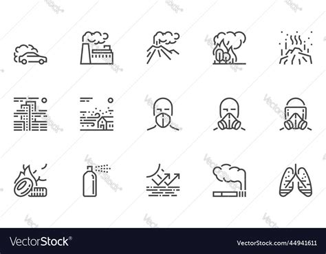 Air Pollution Line Icons Set Royalty Free Vector Image