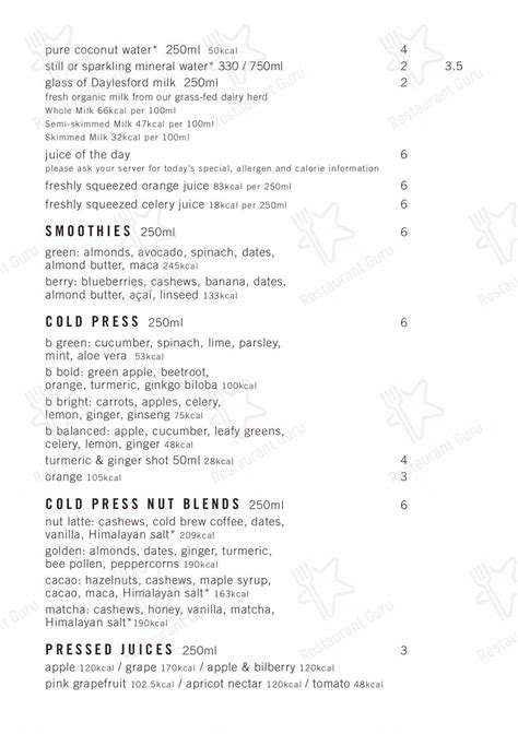 Menu at Daylesford Organic cafe, Adlestrop, New Farm Near Kingham