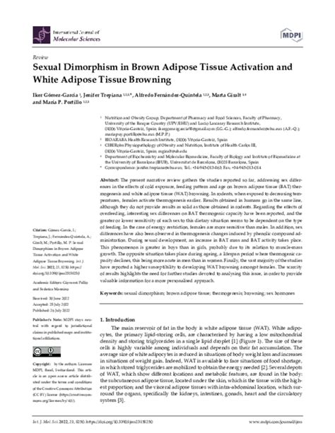 Pdf Sexual Dimorphism In Brown Adipose Tissue Activation And White