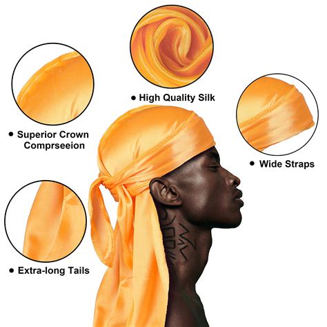 Yezey 8pcs Silk Durag Pack Silky Durags For Men Women Waves Satin