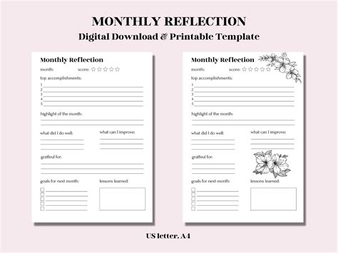 Monthly Review Monthly Reflection Monthly Goals Etsy