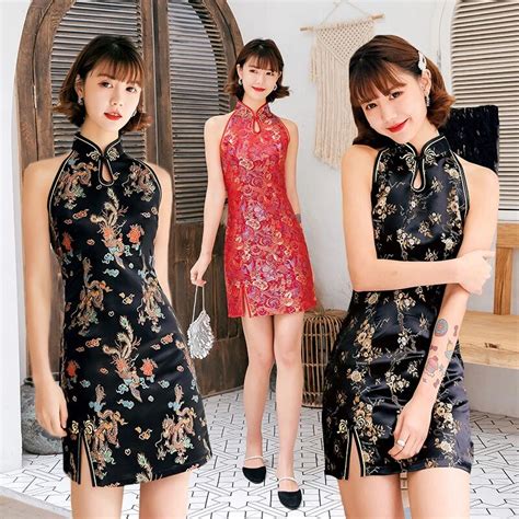 Sexy Backless Dress Vintage Chinese Traditional Mandarin Collar Lady Cheongsam Qipao Formal