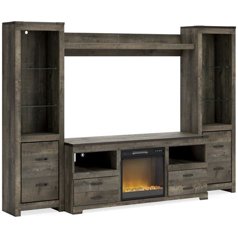 Trinell 4 Piece Entertainment Center With Electric Fireplace In Brown