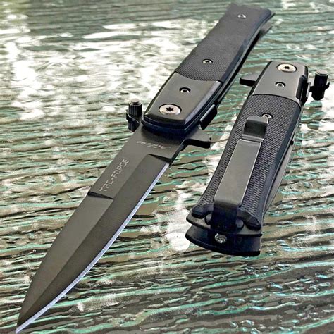 85 Tac Force Black Stiletto G10 Self Defense Pocket Knife Tf 428g10