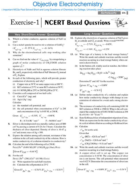 SOLUTION Objective Electrochemistry Important Mcqs Past Solved Short