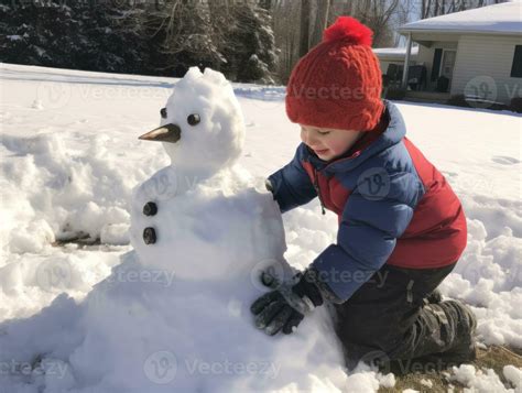 Kids building a snowman in winter day AI Generative 28950191 Stock ...