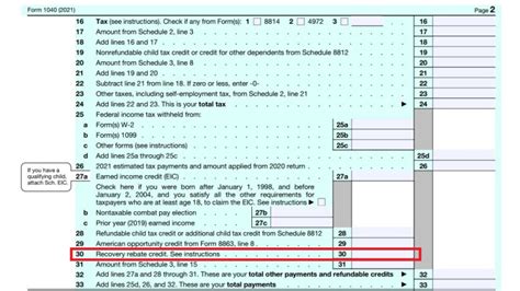 Recovery Rebate Credit On 2021 Tax Return Could Help Get Missed Covid