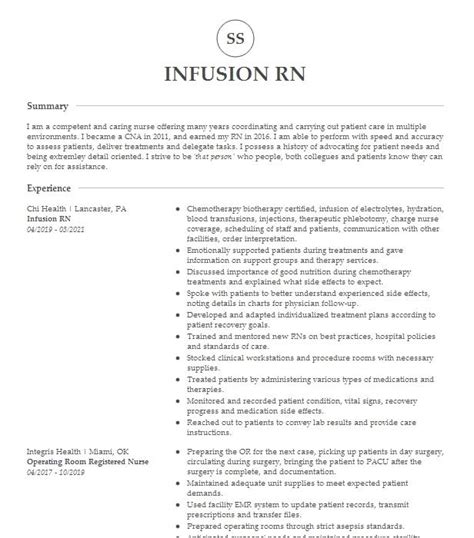 Infusion Rn Resume Example