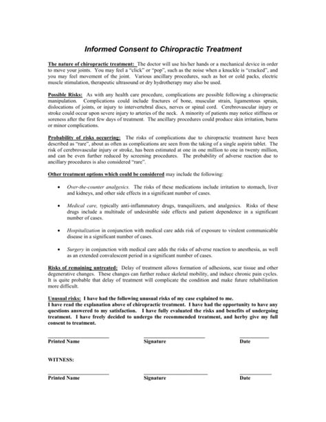 Chiropractic Informed Consent Form Template