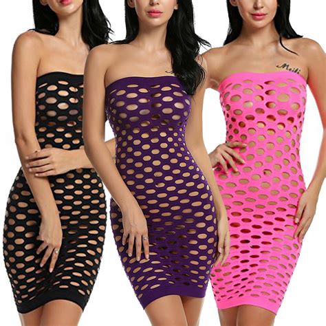 Sexy Lingerie Womens Fishnet Club Tube Seamless Mesh Hole Body Stocking Dress Ebay