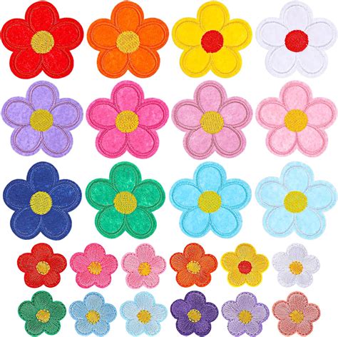 Amabro 24pcs Sunflower Flower Iron On Patch Embroidery Sew Applique Cute Flower