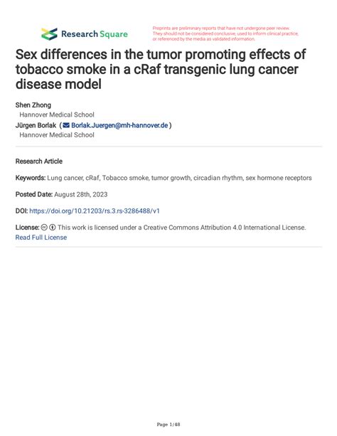 PDF Sex Differences In The Tumor Promoting Effects Of Tobacco Smoke