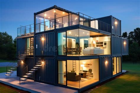 Modern Luxury House Made of Sea Containers. Generative AI Stock ...