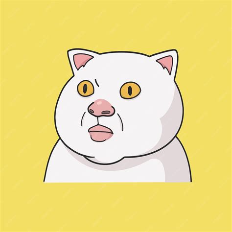 Premium Vector Weird Face Cat Meme Sticker Cute Illustration