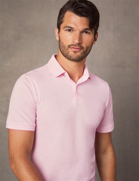 Mens Light Pink Mercerised Pique Cotton Polo Shirt With Ribbed Collar Short Sleeve Hawes