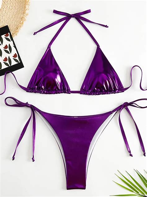 Conjunto De Bikini Con Cuello Halter Para Mujer Traje De Ba O Sexy Met