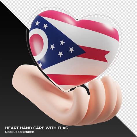 Bandera de ohio con cuidado de la mano del corazón textura 3d realista