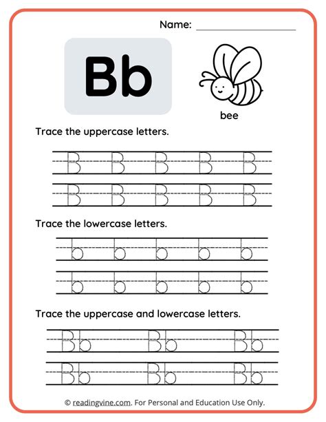 Uppercase And Lowercase Letter B Tracing Worksheet Image Readingvine