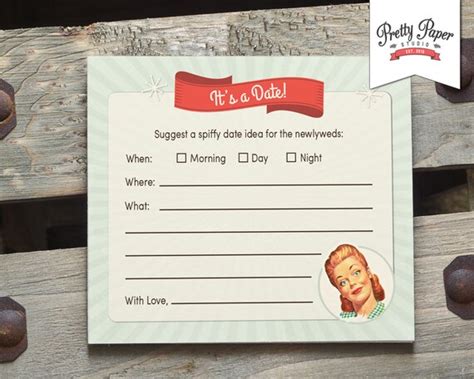 Date Night Suggestion Cards 50s Housewife Bridal Shower Game