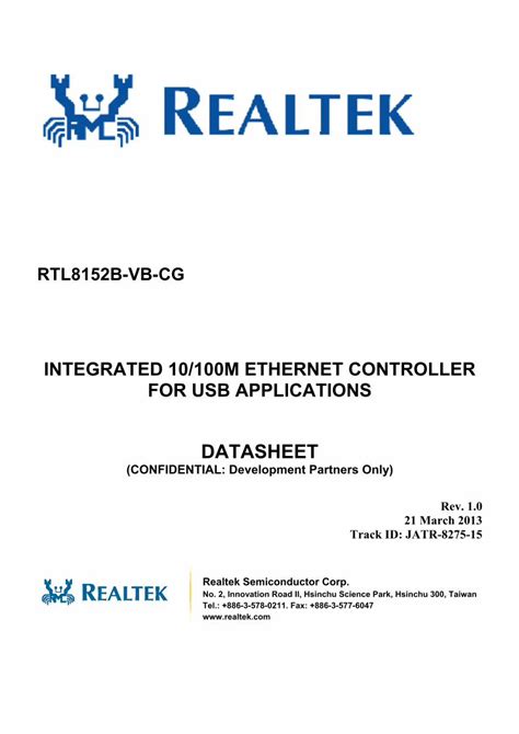 PDF Realtek RTL8152B VB CG Datasheet 1 Realtek RTL8152B VB CG 10 100M