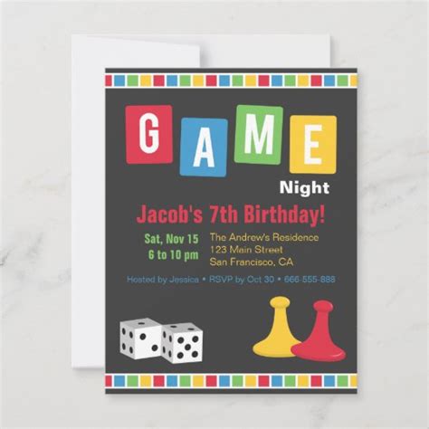 Board Game Night Kids Birthday Party Invitations | Zazzle.com