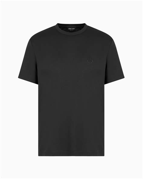 Camiseta de interlock de algodón con logotipo bordado Giorgio Armani