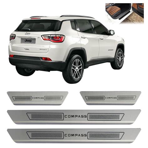 Kit Soleira Porta Aço Inox Escovado Jeep Compass Todos Anos Submarino