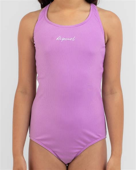 Shop Rip Curl Girls Luxe Rib One Piece Swimsuit In Violet Fast