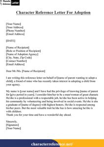 Character Reference Letter For Adoption Character Reference Letter