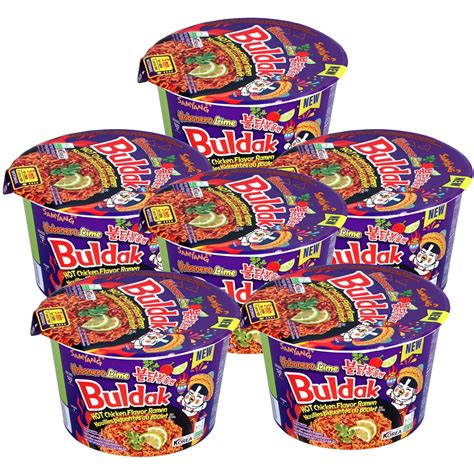 Samyang Buldak Noodles Hot Chicken Flavour Ramen Habanero Lime Big Bowl Cup G Pack Of