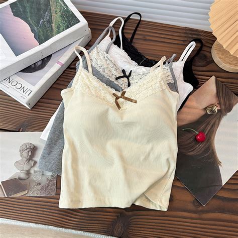Sweet Hot Girl Lace Stitching Camisole Women Spring Summer New Style Slim Fit Slimmer Look