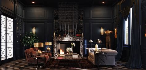 Classic dark interior 3D-Visualization&Design :: Behance