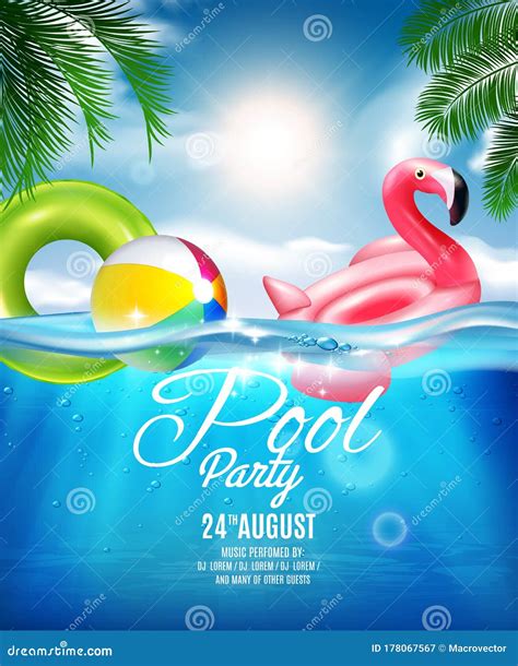 Pool Party Realistic Banner Stock Vector Illustration Of Gold Event