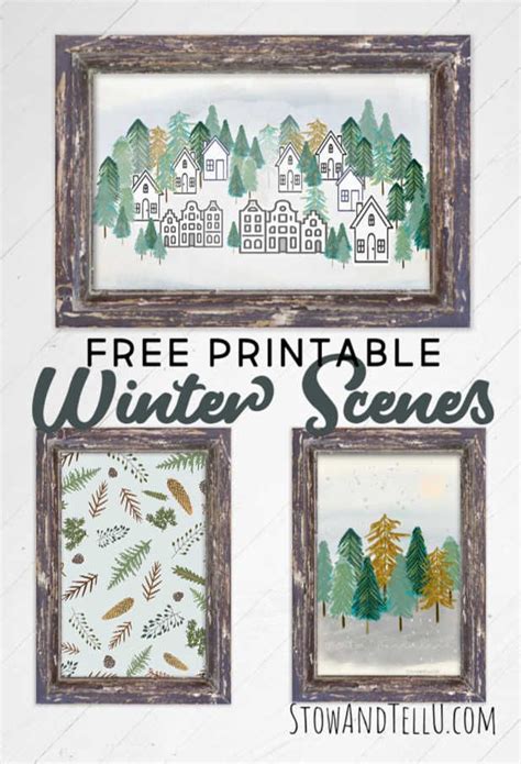 Free Winter Scenes and Botanical Printables with Gift Tags