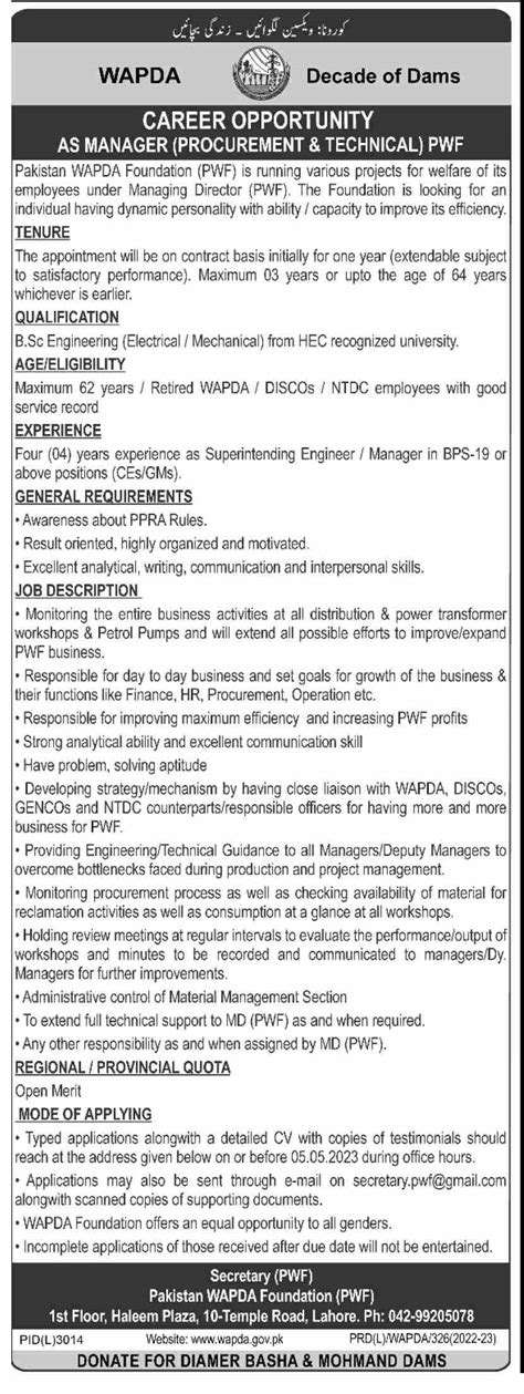 Job Available At Pakistan Wapda Foundation PWF 2024 Job Advertisement