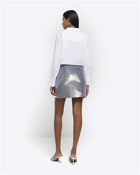 Silver Metallic Mini Skirt River Island