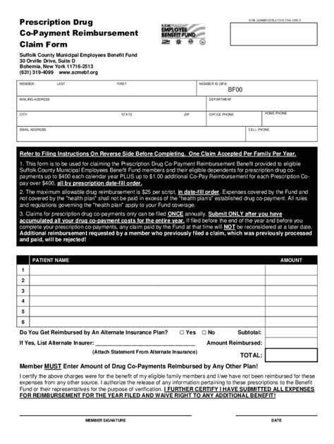 Fillable Online Prescription Drug Co Payment Reimbursement Claim Form Fax Email Print Pdffiller