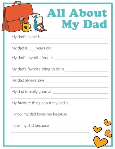 About My Dad Printable Free