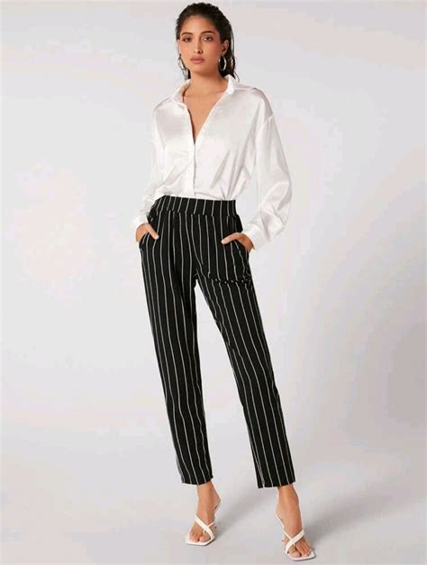 Pin By Gloria Guajardo On Moda Y Estilo Stripe Pants Outfit Black