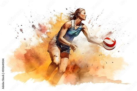 Watercolor design of a female beach volleyball player - Generative AI ...