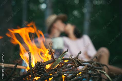 Camp Fire In The Night Sensual Couple Having Sex Kissing Couple Just One Kiss Love Story