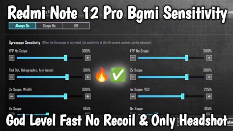 Redmi Note 12 Pro Bgmi Sensitivity God Level Fast No Recoil Only